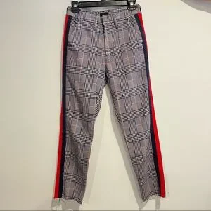 MOTHEr The Shaker Prep Fray plaid ankle pants with side stripes